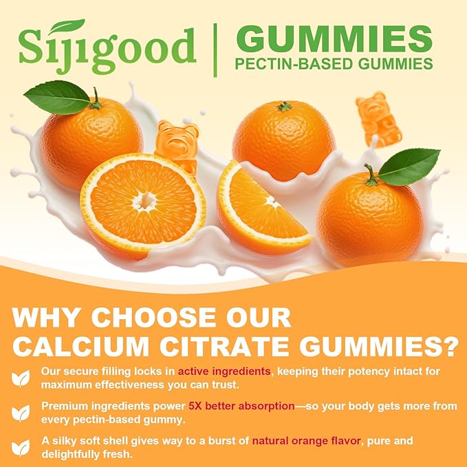 Calcium Citrate Gummies, Calcium Supplements for Women & Men, High Absorption Calcium Gummies with Vitamin D3, Magnesium & Zinc for Muscle, Bone & Immune Support, Orange Flavor, 60 Count