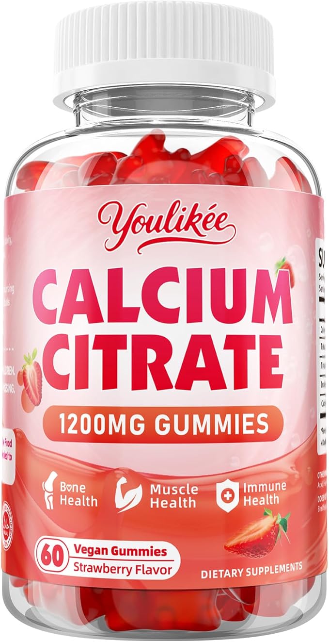 Calcium Citrate Gummies 1200 mg, Calcium Supplement for Women & Men, Ultimate Absorption Calcium Gummies for Bone, Muscle & Immune Support, Strawberry Flavor, 60 Count