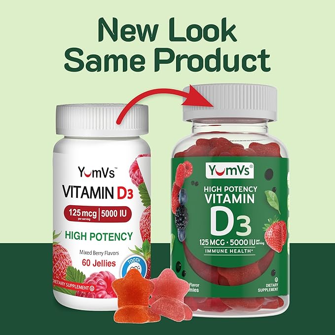 YUM-V'S Maxi Health Vitamin D3 Gummies 5000 IU 125mcg D3 Gummies - Support Immune Support, Strong Bone Health - Non-GMO, Gluten-Free, Dairy-Free, Vitamin D Gummy(120 Count)