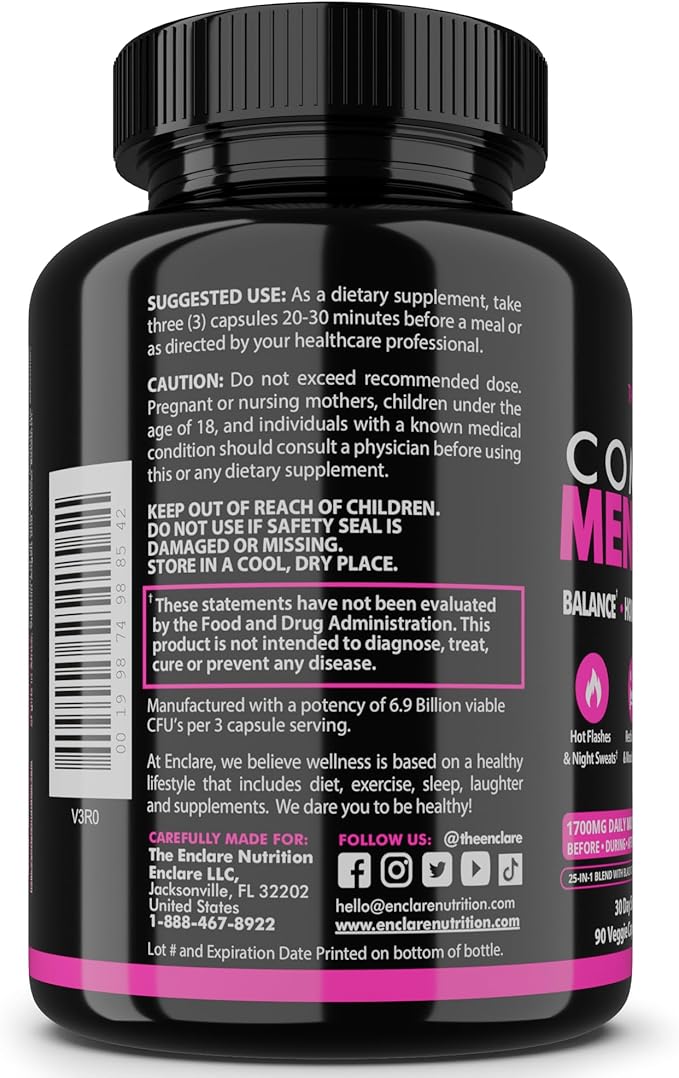 Menopause Supplement for Women – Complete MenoFlow 1700mg Daily Multi-Symptom Support, Hot Flash Relief, Hormone Balance, Mood & Energy, with Black Cohosh, Red Clover & Ashwagandha – 90 Veggie Caps
