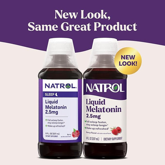 Natrol Liquid Melatonin 2.5 mg, Adult Melatonin Supplement to Fall Asleep Faster and Stay Asleep Longer, Wake Up Refreshed, 8 FL OZ Berry-Flavored Liquid, Up to a 23 Day Supply