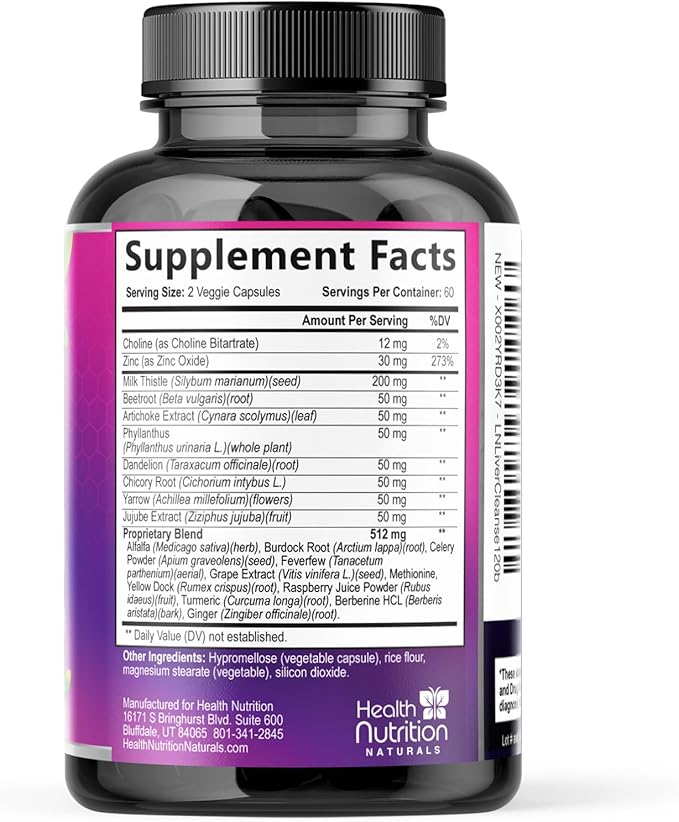 Gentle Liver Cleanse Detox & Repair Formula - Advanced Liver Support Supplement with Silymarin Milk Thistle, Dandelion Root, Artichoke Extract, Turmeric, Choline, & Beetroot - 120 Veggie Capsules