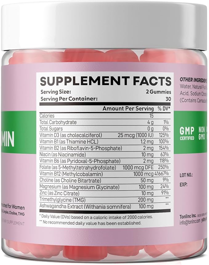 Methylated Multivitamin for Women Gummies, Methyl B Complex Vitamins with D3 Zinc Choline TMG for Energy & Nervous System, Vegan, Sugar Free, 60 Count
