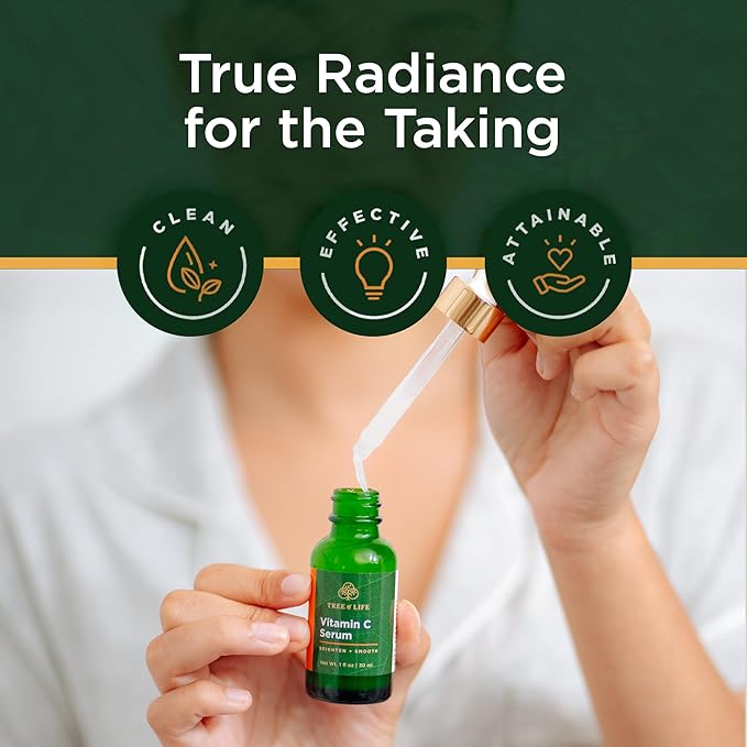 Tree of Life Beauty Vitamin C Skin Care Set, Skin Brightening Face Oil for Dark and Age Spots, Facial Serums for Dry and Sensitive Skin with Hyaluronic Acid & Vitamin E for Soft Smooth Skin, 1 Fl Oz