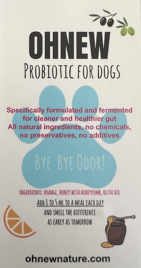 OHNEW Natural Dog Probiotic Supplement, Odor Control Formula with Orange and Honey, 5ml Daily Serving Max
