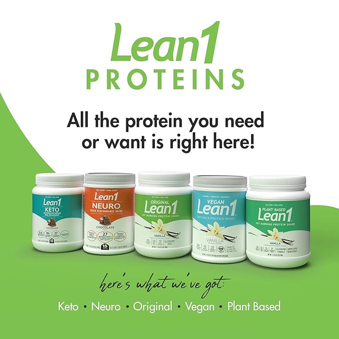 Lean1 Meal Replacement Protein Shake, Vanilla Flavor, 2-PACK of 15 Serving Tubs