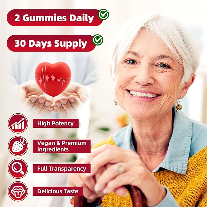 Cayenne Pepper Beet Root Gummies, with Beetroot Garlic CoQ10 Hawthorn Berry Grape Seed Extract Olive Leaf Nattokinase Hibiscus Vitamin D Nitric Oxide and Others, Support Overall Wellness, 60 Count