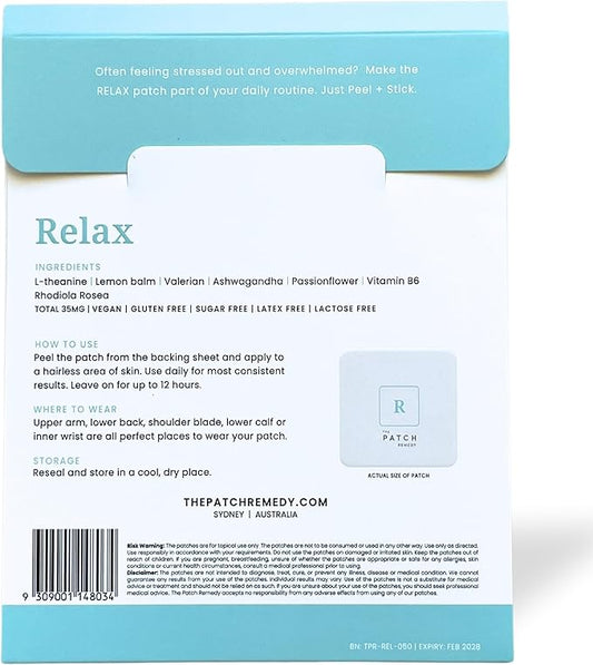 The Patch Remedy Relax Patch | L-Theanine, Lemon Balm, Valerian, Ashwagandha, Passionflower | 30 Patches