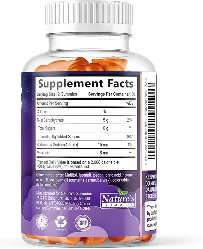 Sleep Gummies 6mg Per Serving - Sugar Free Melatonin Gummy Supplement for Adults - Natural Zero Sugar Sleeping Gummy for Adults & Kids, Orange Flavored, Extra Strength Sleep Support - 120 Gummies