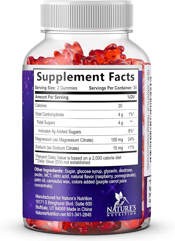 Magnesium Citrate Gummies for Adults & Kids - High Absorption Magnesium Supplements - Premium Calm, Relaxation, Muscle, Nerve, Bone & Heart Support - Great-Tasting Vegan Gummy Supplement - 60 Gummies