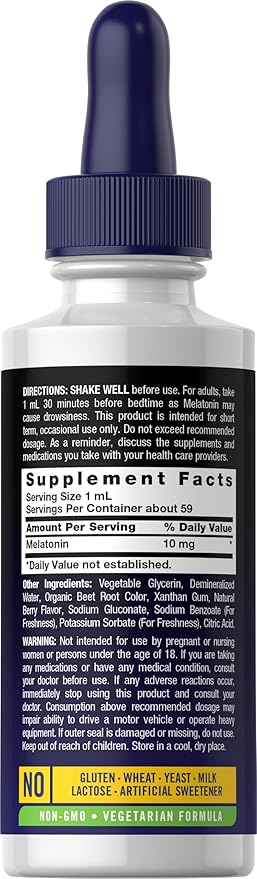 Carlyle Melatonin 10mg | 2 fl oz Liquid Drops | Berry Flavor | for Adults | Non-GMO, Vegetarian Supplement