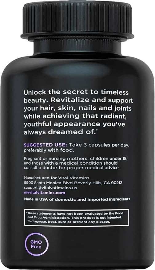Vital Vitamins Multi Collagen Capsules with Biotin, Hyaluronic Acid, Vitamin C - Type I, II, III, V, X Peptides - Collagen Supplements for Men & Women - Hair, Skin, Nails Beauty Complex - 150 Count