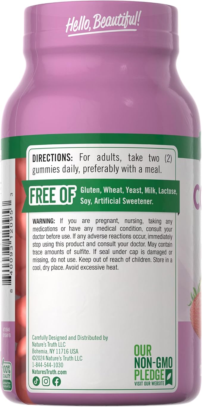 Nature's Truth Collagen Peptide Gummies for Women | 120 Count | Type 1 and 3 | Strawberry Flavor | Non-GMO & Gluten Free Supplement