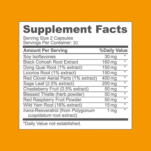 VHC Menopause Support Supplement with Soy Isoflavones & Black Cohosh Hormone Balance, Hot Flash Relief, Night Sweats Dong Quai, Red Clover, Chasteberry 30-Day Supply