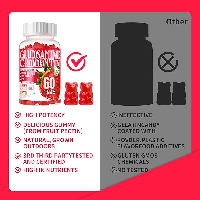 Glucosamine Chondroitin Gummies with MSM & Elderberry Extra Strength - Joint Support, Antioxidant Immune Support Supplement for Adults, Men & Women.120 Strawberry Gummies