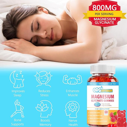 Magnesium Glycinate Gummies 500mg with L-Threonate, Vitamin D, B6, Potassium & CoQ10 | Sugar-Free Complex Formula for Enhanced Sleep Quality | Raspberry Flavor | 120 Count