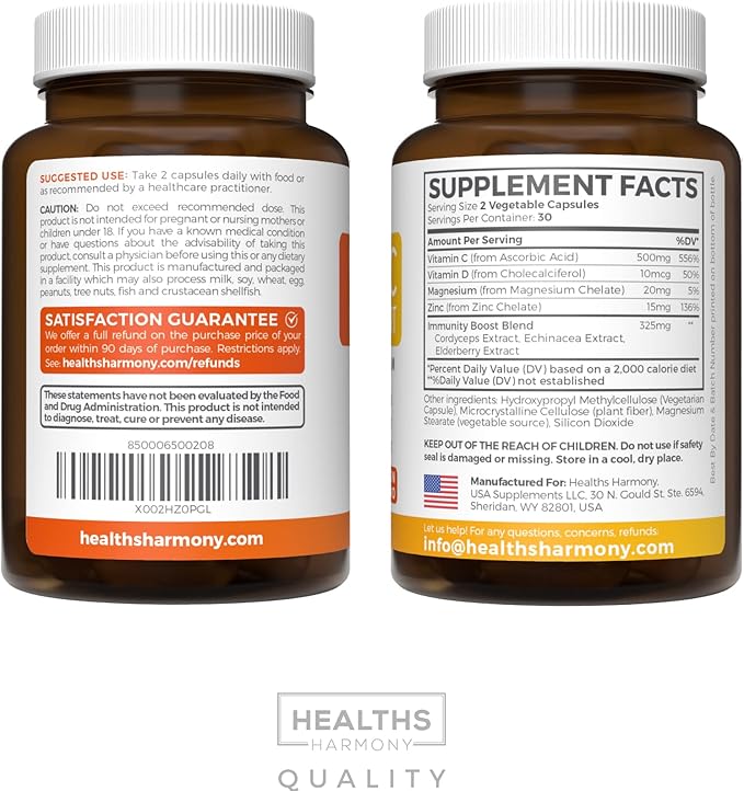 Vitamin C Immune Support Supplement - Immune Boost Blend with Elderberry Vitamin C and Zinc for Daily & Seasonal Support - Magnesium Zinc Vit C & D and Herbal Defense Complex (1 Month Supply)