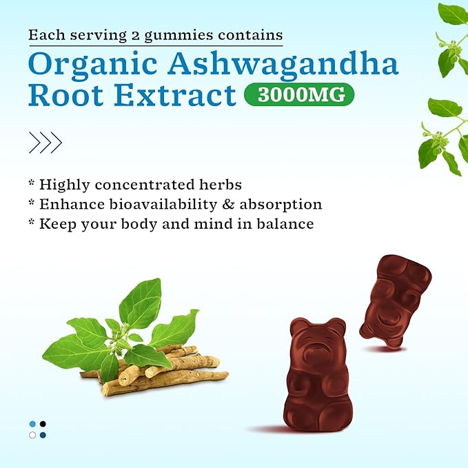 Ashwagandha Gummies for Women & Men, Ashwagandha Supplements for Calm Mood & Increased Energy, Non-GMO, Gluten-Free, Vegan 120ct