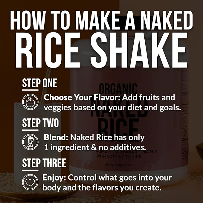 NAKED Rice 1Lb - Organic Brown Rice Protein Powder - Vegan Protein Powder, GMO Free, Gluten Free & Soy Free. Plant-Based Protein, No Artificial Ingredients - 15 Servings (Pack of 2)