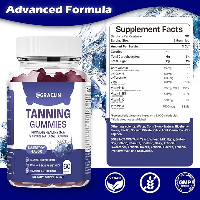 Tanning Gummies - Self Tan Supplement That Work Fast Without Sun - Daily Oral Chews with Beta Carotene Astaxanthin Lycopene & Vitamins for Skin Health Glow Up Sunless Tan - Vegan Sugar Free