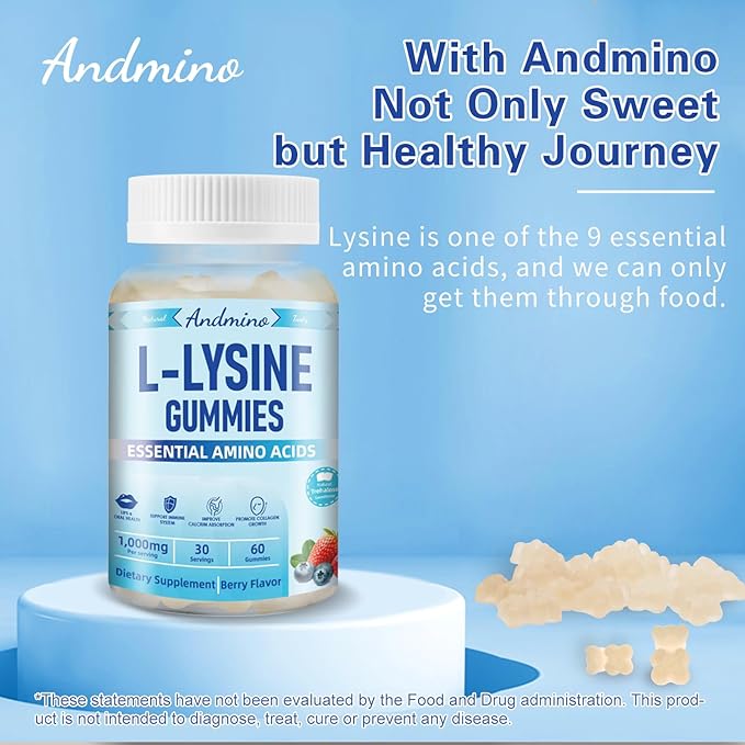 L-Lysine Gummies 1000 mg, with Trehalose, L Lysine Gummies for Lips & Oral Wellness, Immune Support & Collagen & Calcium, for Adults & Kids, Non-GMO, Vegan, Gluten Free, Berry Flavor, 120