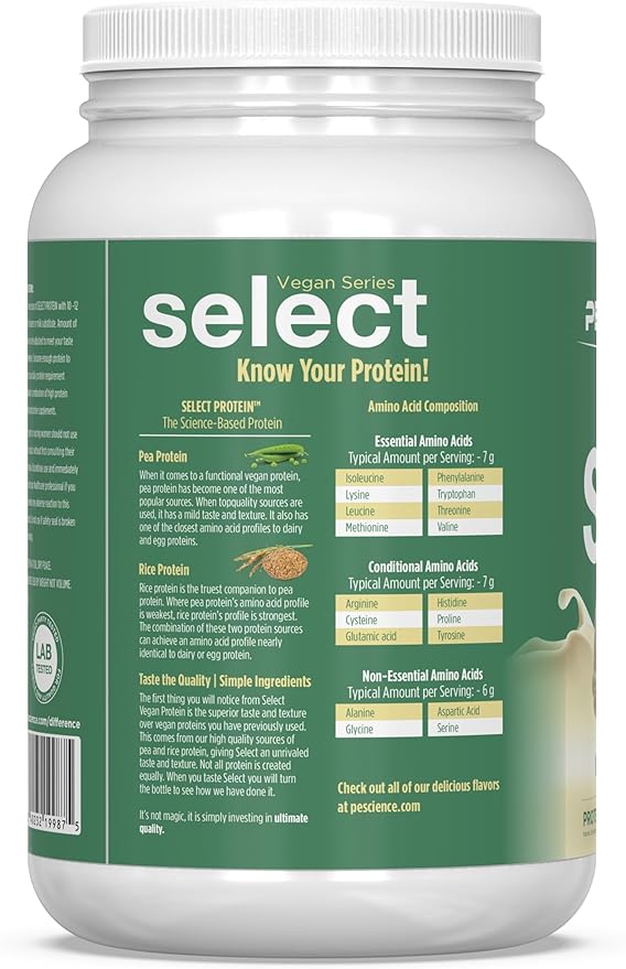 PEScience Select Vegan Protein Powder, Plant Based Protein Powder, Amazing Taste, Smooth Texture, Pea and Brown Rice Blend, Dairy Free, Lactose Free, Gluten Free - Vanilla Indulgence, 27 Servings
