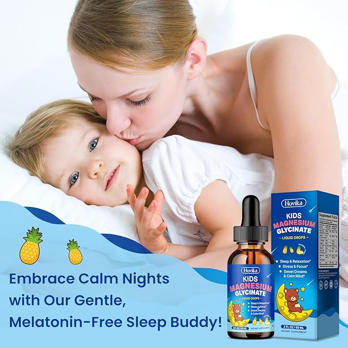 2 Pack Kids Magnesium Glycinate Liquid with L-Theanine Omega-3, Vitamin B6, D3, Zinc, Magnesium Liquid Drops for Kids Sleep, Relaxation, Calm & Focus, Pineapple Flavor