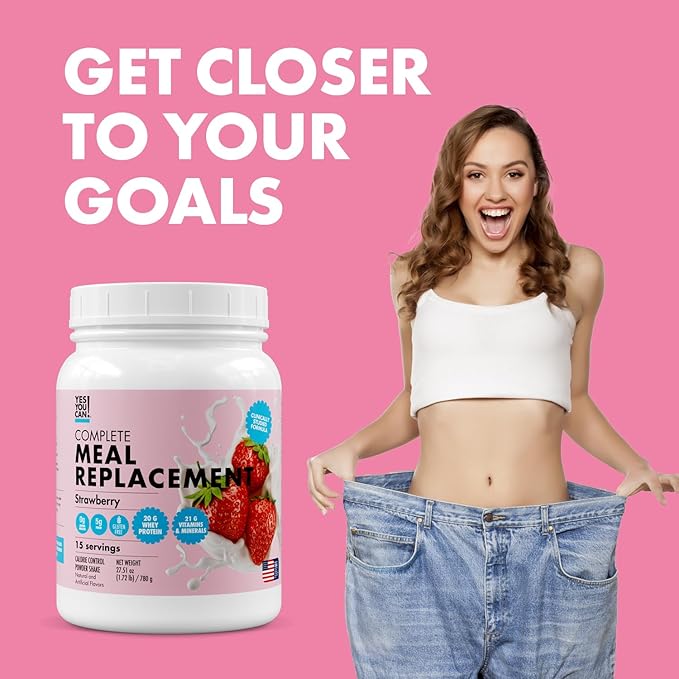 Yes You Can! Complete Meal Replacement - 15 Servings (2 Pack), 20g of Protein, 0g Added Sugars, 22 Vitamins and Minerals - All-in-One Nutritious Meal Replacement Shake (Strawberry)