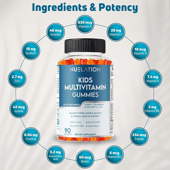 Gelatin Free, Vegetarian Kids Multivitamin Gummies 45-90 Day Supply. 14 Essential Vitamins & Minerals. Kids Gummy Vitamins for Overall Wellness. Non-GMO, Gluten Free Children Vitamin