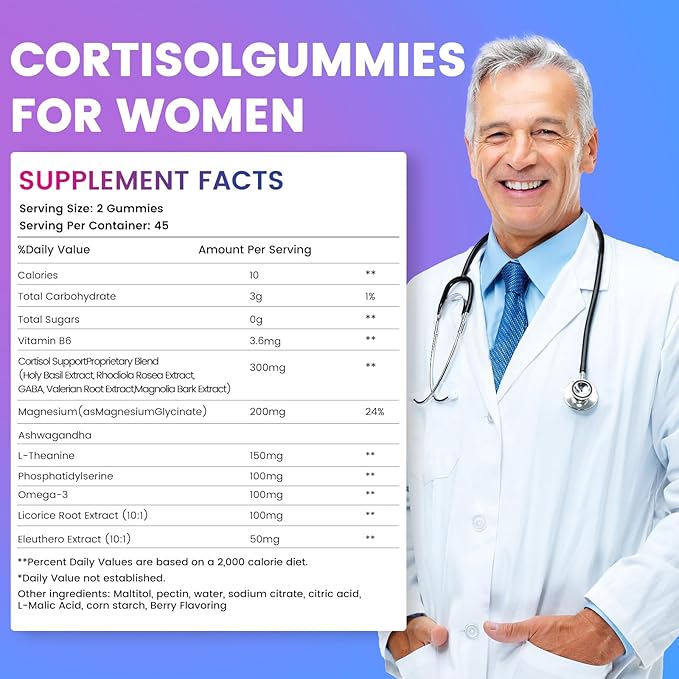 Cortisol Support Supplements for Men and Women, Cortisol Balance with Magnesium, Ashwagandha, L-theanine, Phosphatidylserine (90 Count, mixedberry)