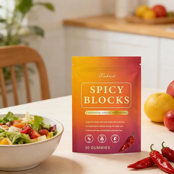 Spicy Blocks for Couples - Peach Flavor Intimacy Gummies, with Maca and Traditional Botanicals, Romantic Mood Enhancer for Women & Men (1)