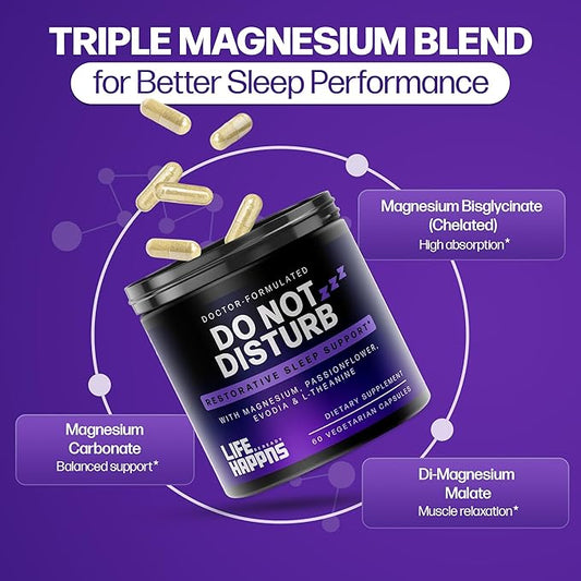 Doctor Formulated Triple Magnesium for Sleep, Calm & Relaxation with Chelated Magnesium Glycinate, L-Theanine, Passionflower & Evodia – Non-Habit, No Melatonin Magnesium Sleep Aid Support Supplement