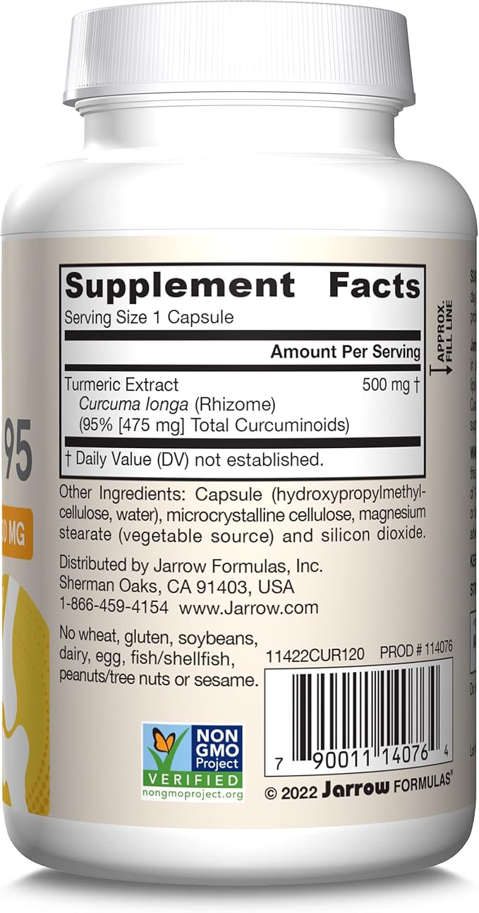 Jarrow Formulas Curcumin 95 Supplement - Turmeric Extract Supplement, 500 mg for Antioxidant & Joint Support, 120 Capsules