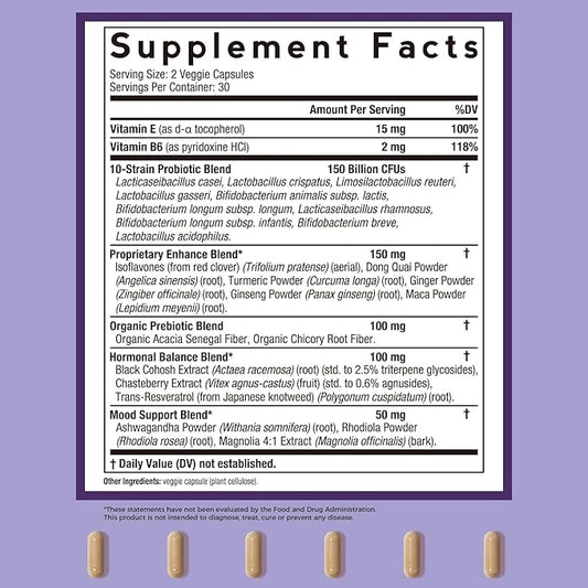 Doctor's Recipes Menopause Supplements for Women, Probiotics 150 Billion CFU, Black Cohosh for Menopause Hot Flashes, Ashwagandha, Dong Quai, Supports Mood, Energy, Hormone Balance, 60 Capsules