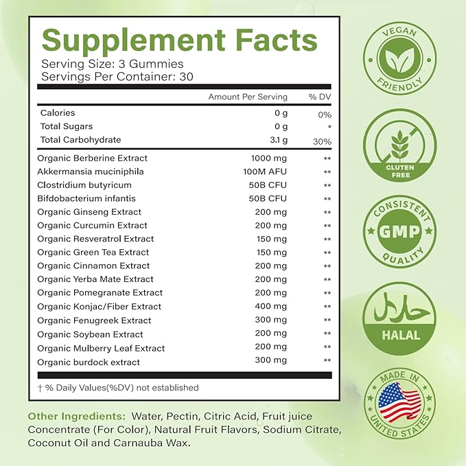 GLP1 Supplement | GLP Gummies Activates GLP-1 & AMPK with Akkermansia Probiotics, Berberine&More,Gut Health, Energy & Metabolism - 1 Pack, 90 Gummies