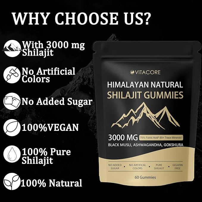 vitadrive Himalayan Shilajit Gummies for Men & Women, Gluten-Free, 60 Gummies