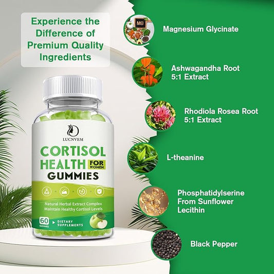 Cortisol Detox for Women Gummies, Cortisol Reducer Detox Manager, Magnesium Ashwagandha Rhodiola Rosea Herbal Complex for Mood/Focus & Sleep, Maintain Healthy Cortisol Levels - 30 Day Vegan Supply