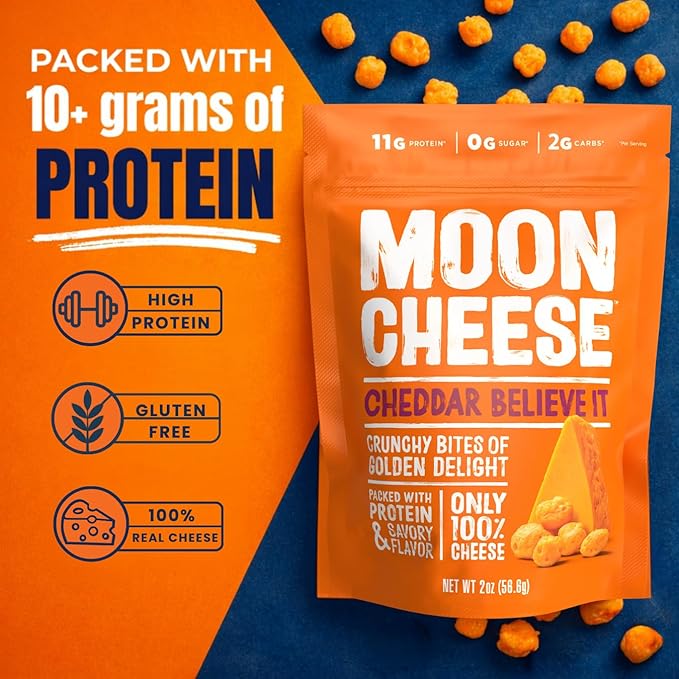 Moon Cheese Cheddar Believe It, 10 Ounce, 2-Pack, Crunchy, Protein-Rich Cheese Snack, Keto Friendly, 100% Real Cheese
