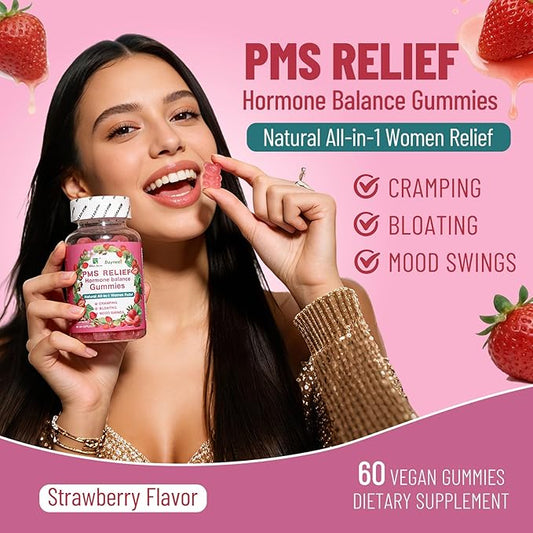 PMS Relief Hormone Balance Gummies, Menstrual Cramp Relief & Menopausal Support, 60 Count