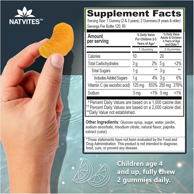 Kids Vitamin C Gummies – 120 Count of Tasty Immune Support Supplement for Kids, Toddlers, and Teens. Vitamin C Gummy Orange Flavored, Non-GMO, Gluten-Free, Vegan, Nut-Free, and Dairy-Free.