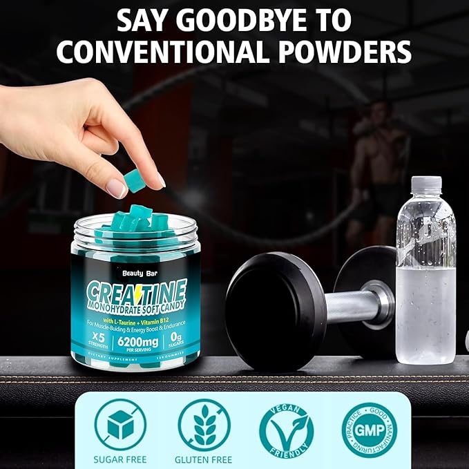 Creatine Monohydrate Gummies,6200mg for Men & Women, Chewable Creatine for Enhanced Muscle Growth, Strength, and Recovery, Sugar Free Pre-Workout Supplement,120 Count,Blueberry Flavor