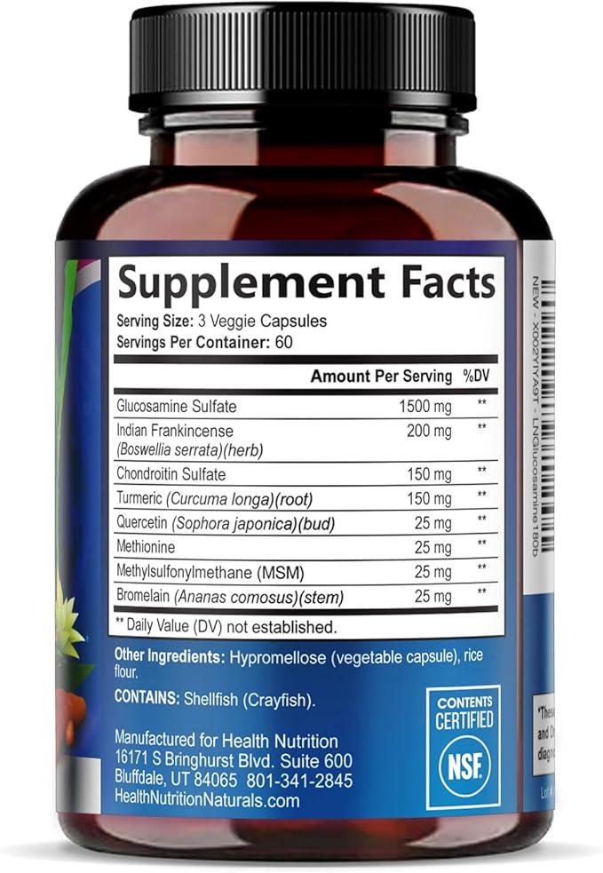 Glucosamine Chondroitin MSM Complex - 3X Strength Joint Support Supplement with Glucosamine Sulfate, Turmeric, Boswellia - For Cartilage, Mobility & Flexibility - Bottled in USA, 180 Capsules