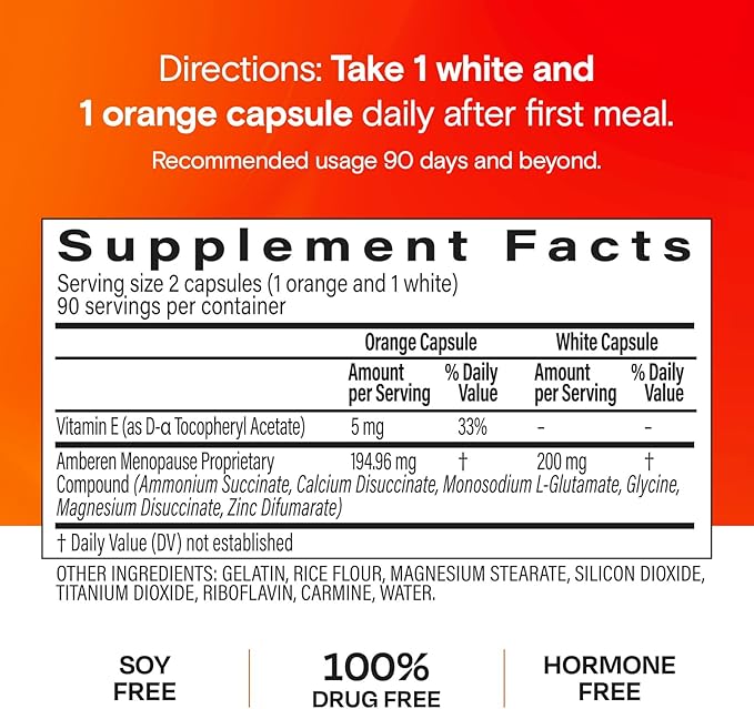 Amberen Menopause Supplement for Women, 180 Capsules, Clinically Proven, Helps Support Hormone Balance, Helps Relieve 12 Menopause Symptoms: Hot Flashes, Night Sweats, Mood Swings and More