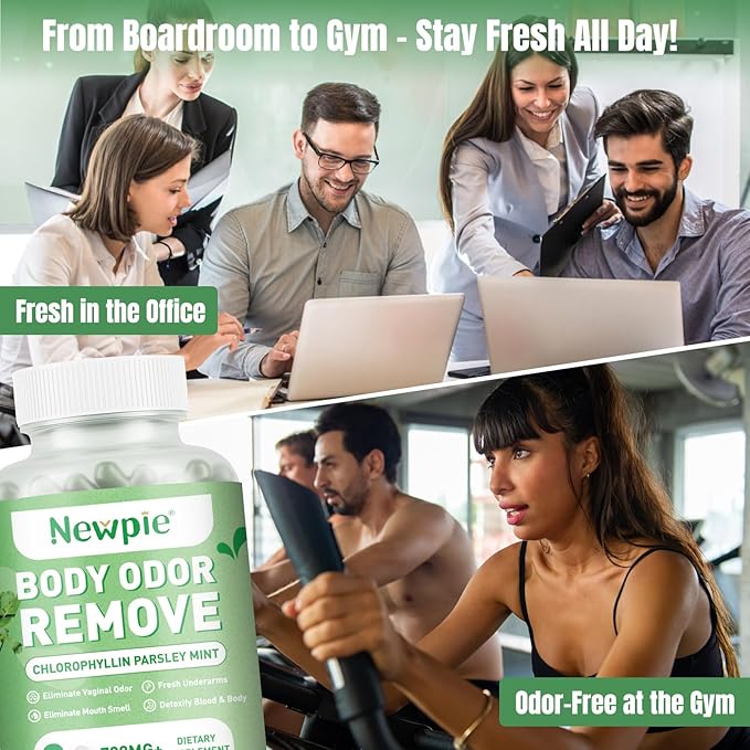 Body Deodorizing Supplement,Chlorophyll Capsules for Men & Women,Natural Internal Odor Control Pills for Skin, Breath, and Gut Health, with Gluten-Free Complex,60 Capsules