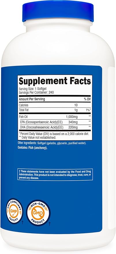 Nutricost Fish Oil Omega 3 Softgels with EPA & DHA (1000mg of Fish Oil, 560mg of Omega-3), 240 Softgels, Non-GMO, Gluten Free.