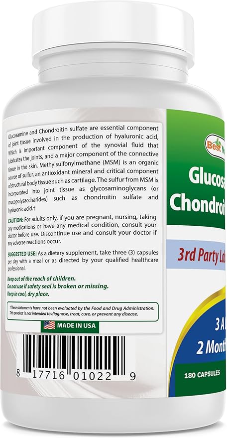 Best Naturals, Glucosamine Chondroitin and MSM Joint Supplements, 2600 mg per Serving, (180 Count (Pack of 2))