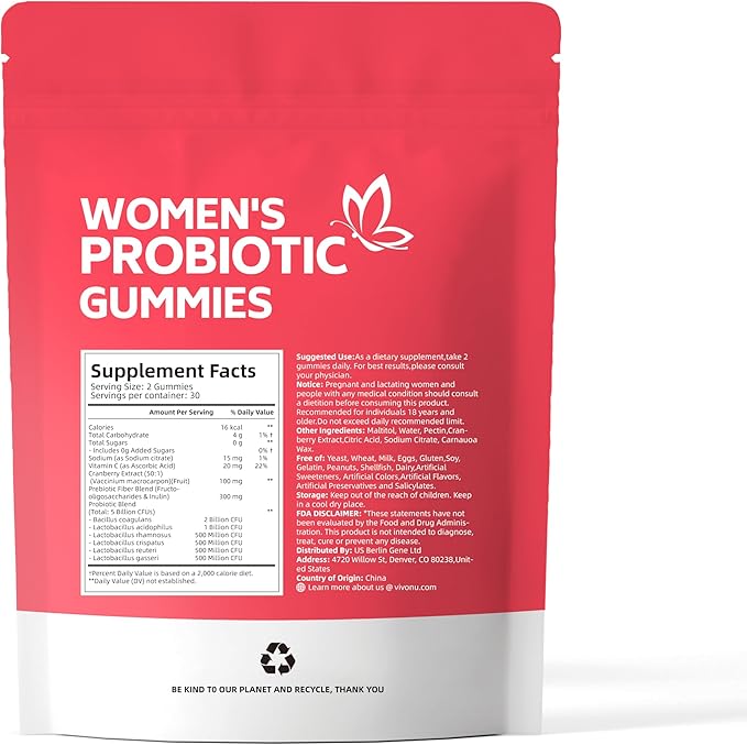 VivoNu Viginal Probiotic for Women, Women Probiotic Gummies, Feminine Balance Gummies, Cranberry Probiotics for Woman Vaginigal Health, Yeast Ph Balance| 60 Gummies