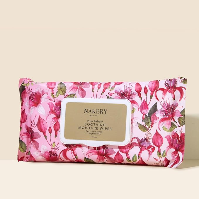 Nakery Pure Refresh Soothing Moisture Wipes For Women 50+, Firming Intimate Cleansing Wipes, pH Balanced With Aloe, Fragrance Free For Dryness, Odor And Sensitive Skin, OB GYN Approved