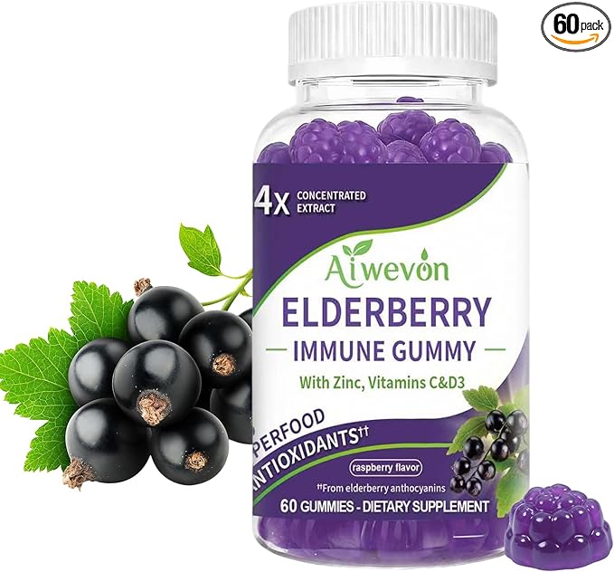 Sambucus Elderberry Gummies with Vitamin C, Vitamin D3 & Zinc – Black Elderberry Extract Immune Support Supplement for Adults, Antioxidant Formula, Vegan Pectin Gummies, 60 Count