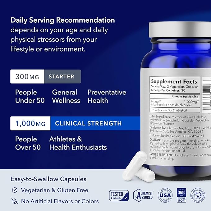 TRU NIAGEN PRO NAD Supplement for Brain Function, Anti Aging, Cell Regeneration | Patented Niagen | Supports Cellular Energy | Nicotinamide Riboside (NR) | 30-1000mg Servings (2x500mg, Take 2 Daily)